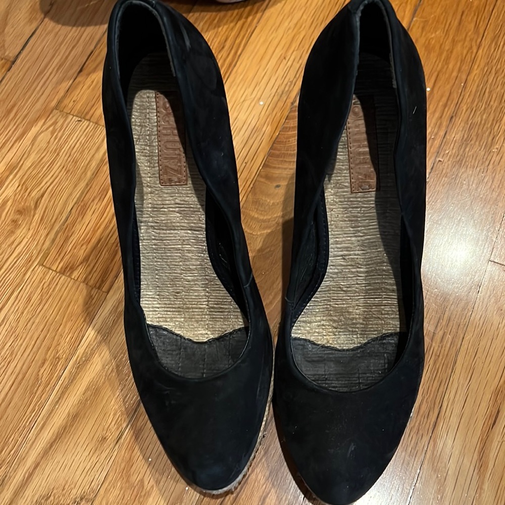 SCHUTZ Black Espadrille Wedge Pumps